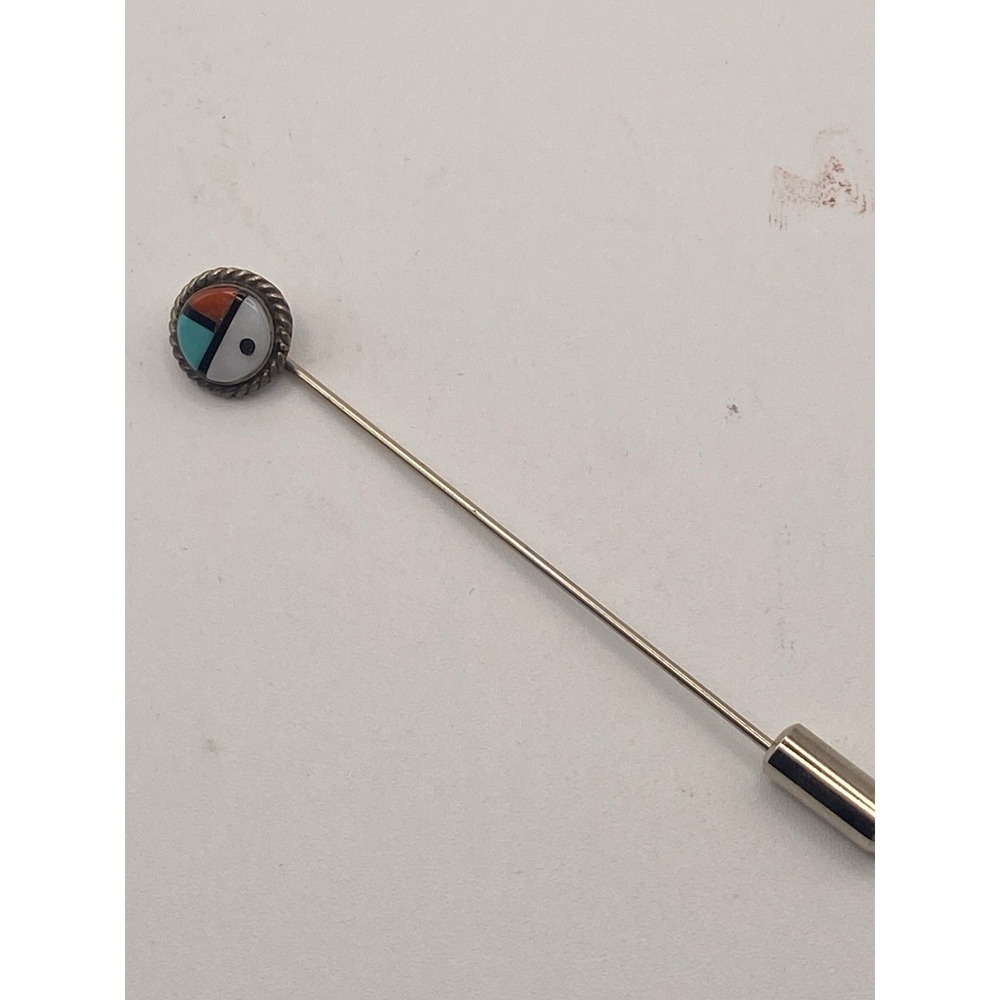 VTG Native American Zuni Unmarked Silver Multi stone Inlay Surface Stick Pin
